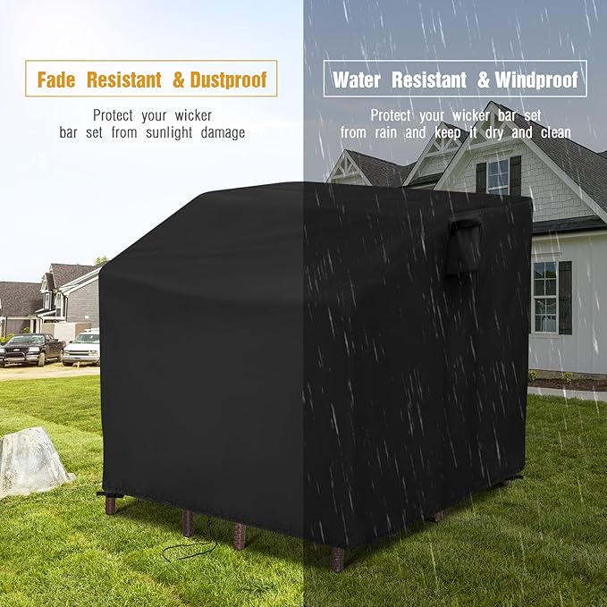 41 Inch Waterproof Outdoor Bar Set Cover 41"x38"x40", Heavy Duty Wicker 5 Piece Patio Furniture Set Cover ,Balcony Bar Set with Stools Covers