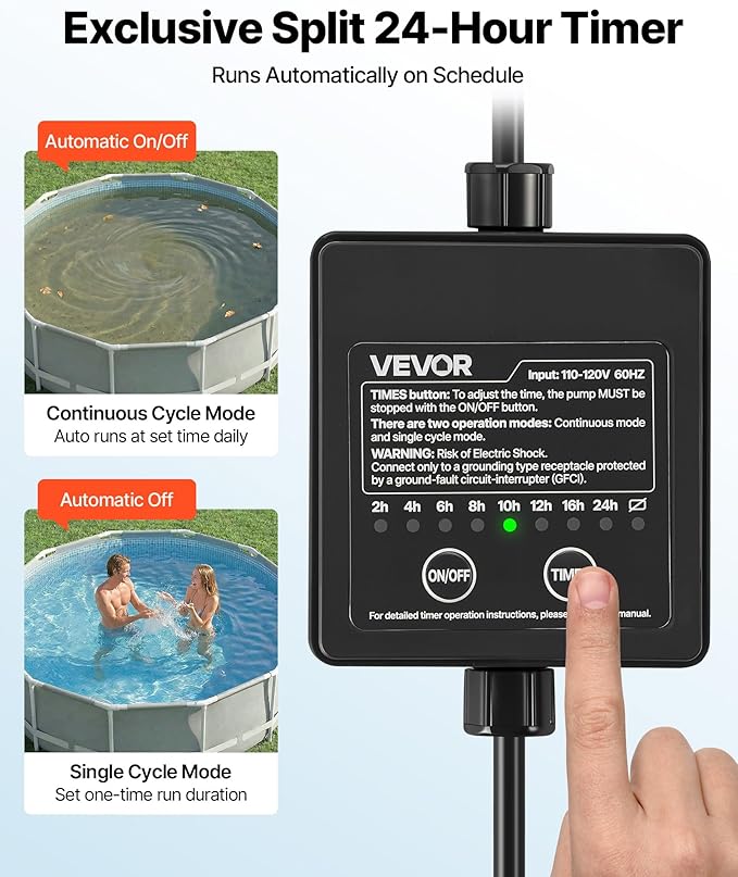 VEVOR FlashPure Sand Filter Pump, 14 in for Above Ground Pool, 0.75 HP 3500 GPH, Swimming Pool Filter System with Timer, 6X Faster Filtration, Media Installed, Leak-Resistant, Ready to Use Out of Box