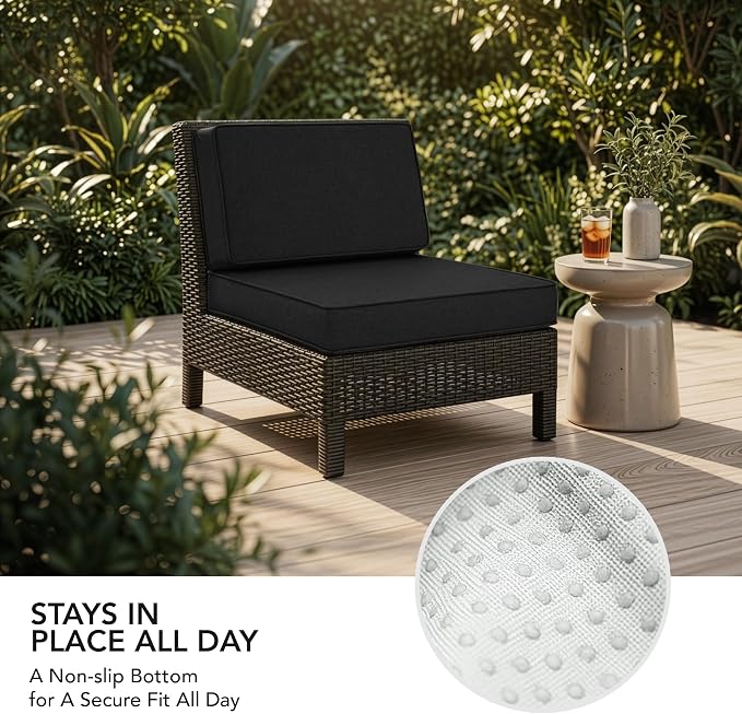 Outdoor Furniture Cushions 25.6x25.6 Inch, Deep Seat Patio Couch Cushions Replacement for Sectional Conversation Set Sofa Loveseat, Water Resistant, Removable Cover, Set of 2, Black