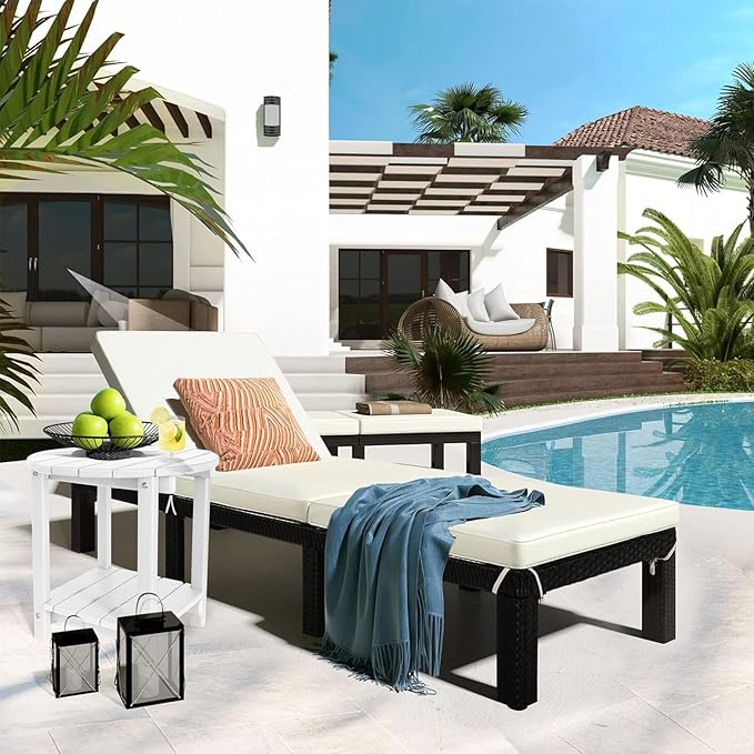 GARDENSTAR Adirondack Round Outdoor Side Table 2-Tier Storage Patio Side Table, HDPE End Tables for Backyard Pool Porch Garden Lawn (White)
