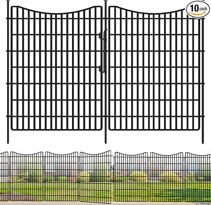 10 Panels Garden Fencing Animal Barrier with Gate, 40 in(H) X 23.6 ft(L) Dog Fence Outdoor for Yard, No Dig Temporary Tall Fence Rustproof Metal Wire Panel Border for Dog, Rabbits, and Patio