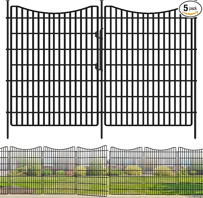5 Panels No Dig Outdoor Garden Fence for Yard, 40 in(H) X 12 ft(L) Animal Barrier Fence with Lock, Tall Metal Garden Fence Panels, Temporary Fence Outdoor for Yard, Dog, Rabbits
