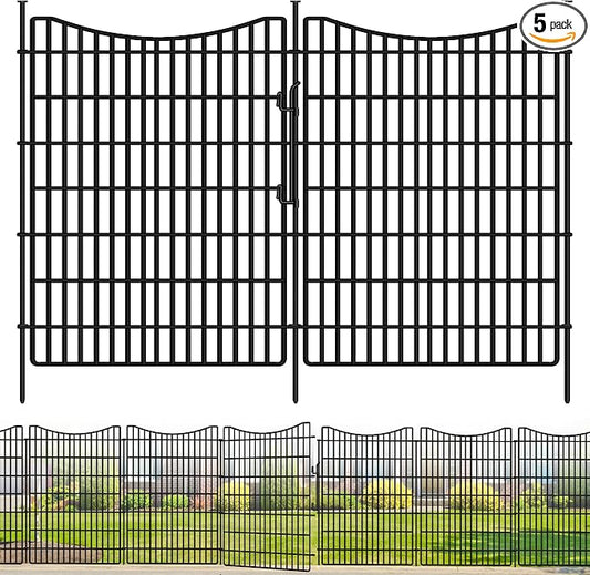 5 Panels No Dig Outdoor Garden Fence for Yard, 40 in(H) X 12 ft(L) Animal Barrier Fence with Lock, Tall Metal Garden Fence Panels, Temporary Fence Outdoor for Yard, Dog, Rabbits