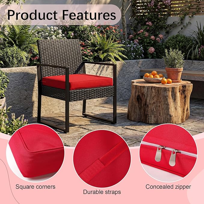 DoubleFill 1 Pcs Outdoor Ottoman Cushion 23"x19"x3" Waterproof Fade Resistant Outdoor Footstools Cushion Removable Patio Ottoman Cushions with Adjustable Fixing Strap for Stool (Red)