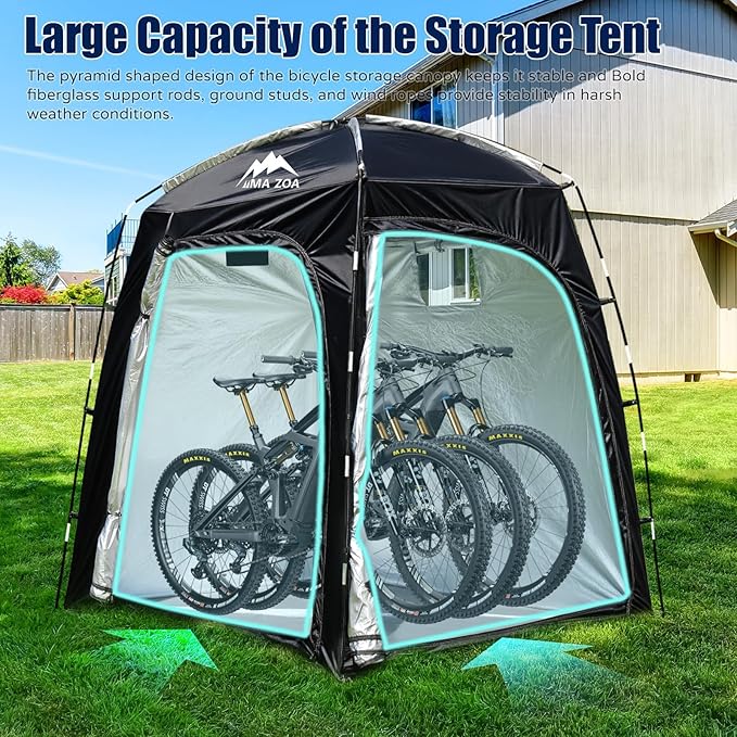 Bike Cover Storage Tent, Outdoor Portable Storage Tent, 210D Oxford Fabric PU4000 Waterproof for 2-4 Bikes, Shelter for Motorcycle, Garden Tools, Toys, Lawn Mower