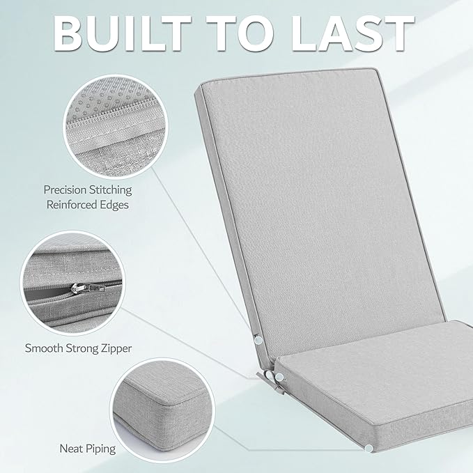 Adirondack Chair Cushions Set of 4 - Removable Covers, Water-Repellent & Fade-Resistant Faux Linen, Securing Straps, Non-Slip Bottom, Fit for Most Outdoor Adirondack & Rocking Chairs - Light Grey