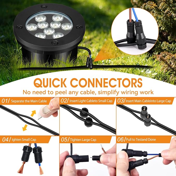 9W Low Voltage Landscape Lights, AC/DC 12-24V In-Ground Lights IP68 Waterproof 2700K Warm White Outdoor Well Lights for Yard Pathway Driveway Deck(6 Pack)