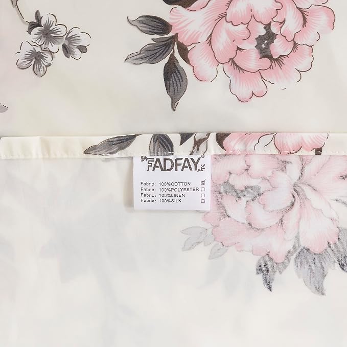 FADFAY Floral Sheets Set Cal King Vintage Rose Floral Bedding Shabby Grey and Pink Peony Printed Sheets 800 Thread Count 100% Egyptian Cotton Soft Deep Pocket Fitted Sheet 4Pcs, California King Size