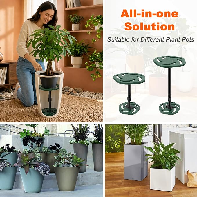 Axcoix Adjustable Height Plant Risers for Inside Pots, 7.5-12" Plastic Planter Inserts for Large Pots, Pot Fillers for Tall Square Round Taper Planters (6" 8" 10" Base or Top)