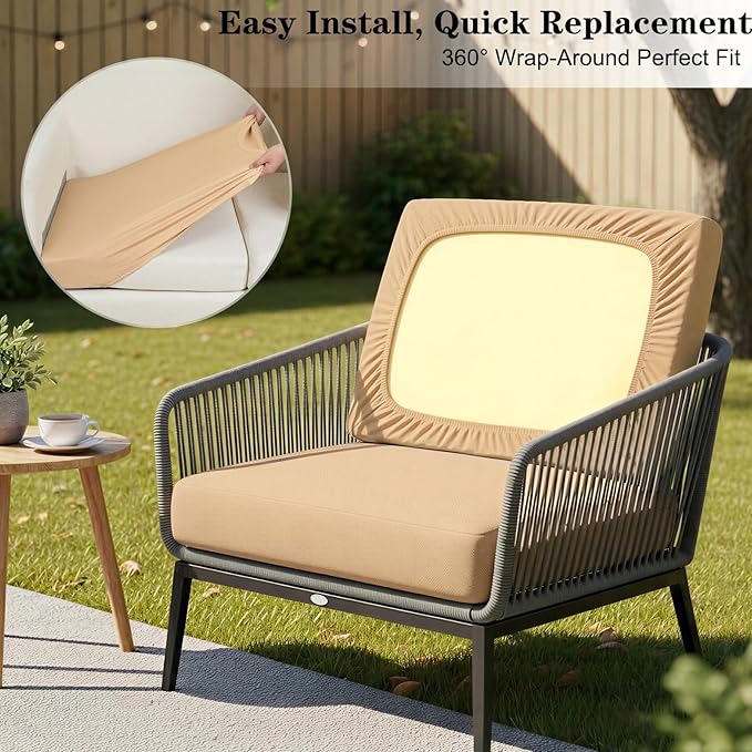 8-Piece High Elastic Outdoor Cushion Covers - Full Set Stretch Replacement Slipcovers for Seat & Back Cushions - Universal Fit for 4-Person Patio Sofa, Fits 20-27" Wide