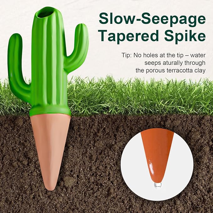 MCleanPin 4 Pack Self Watering Spikes and Globes, Handmade Terracotta Cactus Self-Watering Plant Devices with Slow Release System, Automatic Plant Water Bulbs for Indoor and Outdoor Garden Vacation