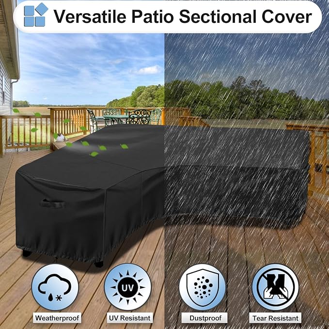 OutdoorLines Waterproof Outdoor Patio Sectional Cover - UV Resistant & Windproof V-Shaped Patio Furniture Covers for Deck, Lawn and Backyard, 420D Heavy Duty Couch Cover 89" L (on Each Side) Black