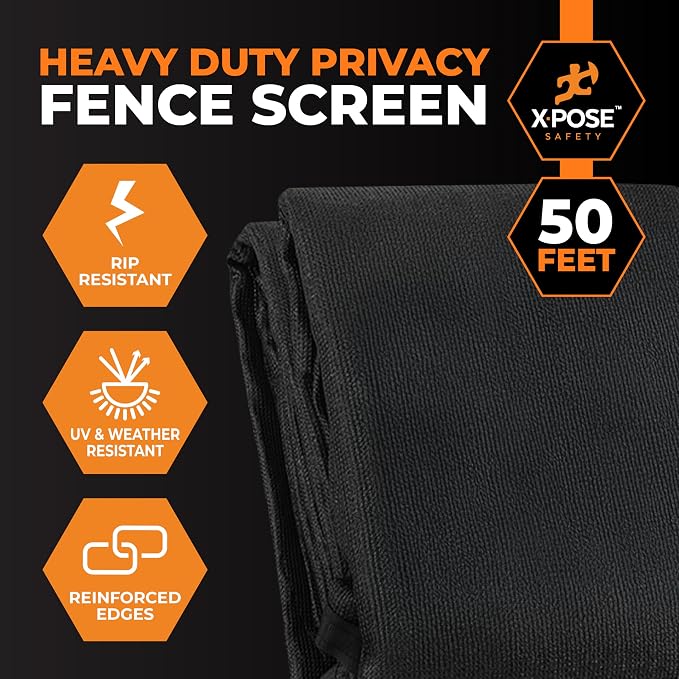 Xpose Safety Privacy Fence Screen 5’ x 50’ – Heavy Duty Black Mesh with 90% Visibility Block, UV Protection – Includes Cable Ties – for Garden, Yard, Nursery, Kennel, Dog Run, Greenhouse