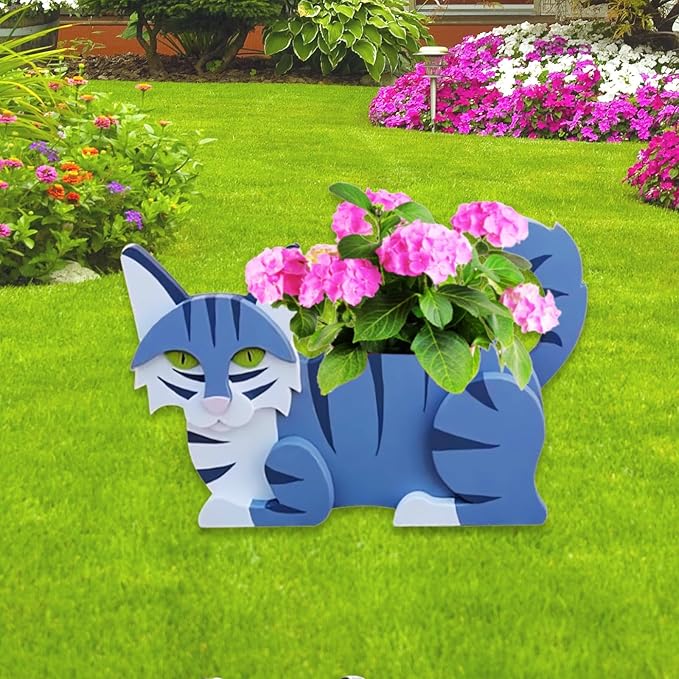 Sapphire White Cat Planter,Cute Cat Flower Pot,Gifts for Pet Lovers,Unique Animal Plant Pots,Office,Indoor Outdoor Garden Decor（12.5 * 5.12 * 7.8in）