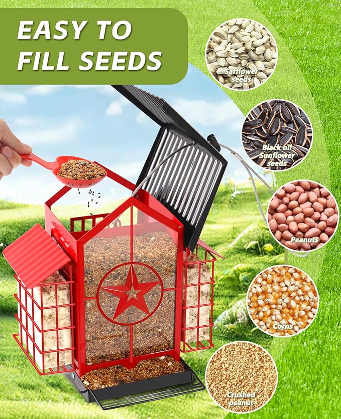 Weatherproof Hanging Bird Feeders for Outdoors - 4Lbs Large Metal Suet Feeder for Wild Cardinal Finch, Red Bird Watching Lovers Gifts