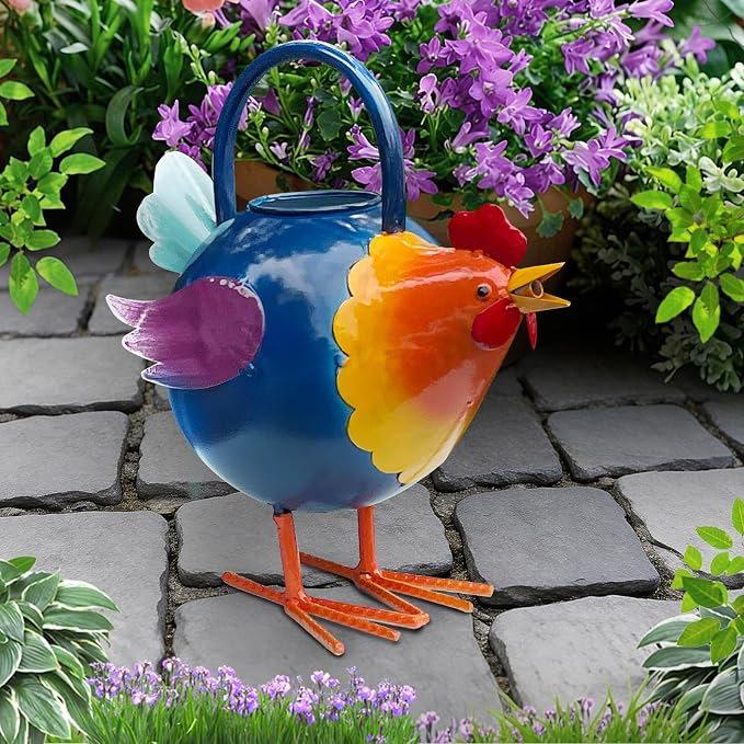 Metal Rooster Watering Can,Cute Watering Can for Indoor/Outdoor Plants | Durable Water Tool with Sturdy Handle, 0.5 Gallon Water Pot for Garden Decor