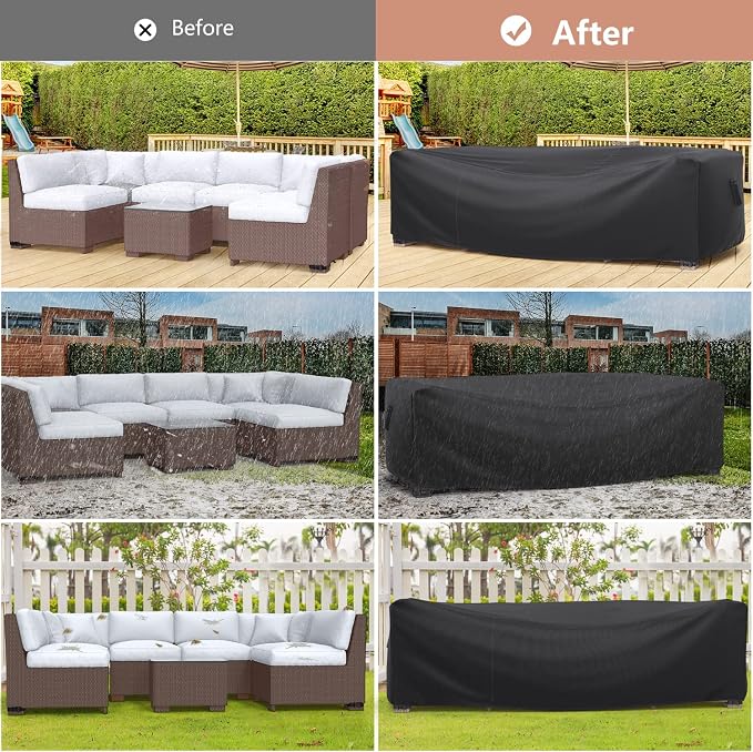 Patio Furniture Set Cover Waterproof, Mrrihand Outdoor Sectional Sofa Set Cover Heavy Duty 600D Table and Chair Set Cover 107" L×81" W×27.9" H