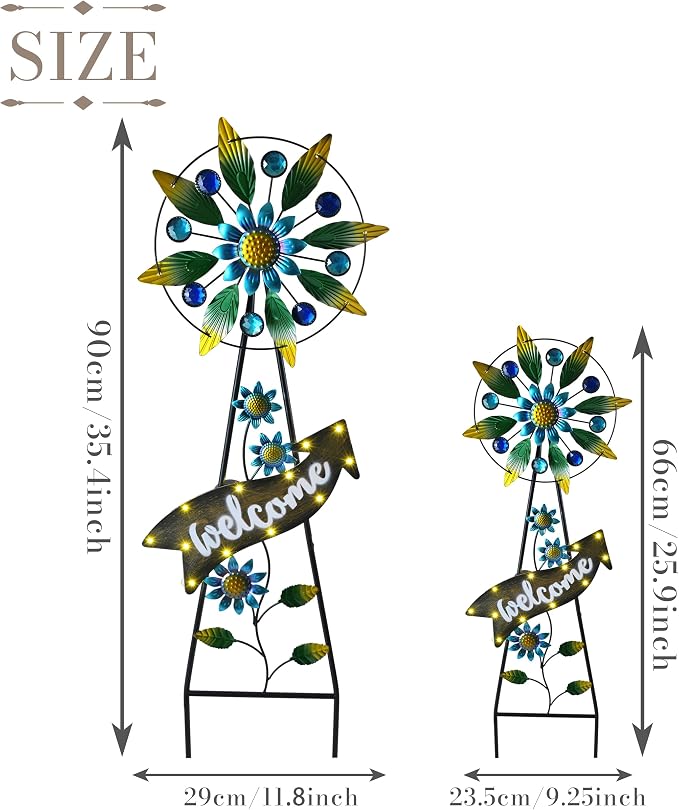 TERESA'S COLLECTIONS Wind Spinners Outdoor Solar Decor, Hummingbird Metal Windmill for Yard Decorative Garden Stakes for Porch,Garden,Yard,35"