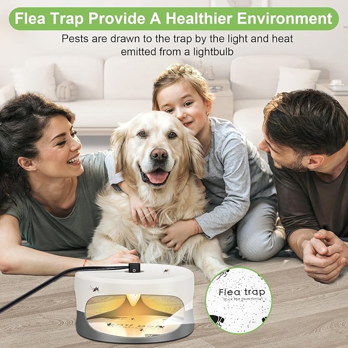 Flea Trap for Inside Your Home 2 Packs - Premium Electric Flea Traps, Natural and Child-Friendly Indoor Flea Control for Home & Garage with 5 Glue Disc Refills and 5 Lightbulbs