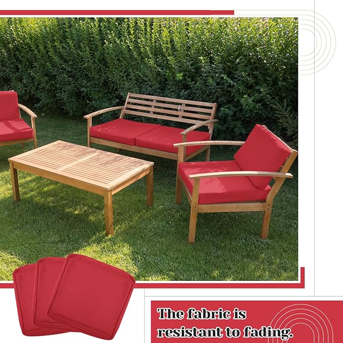Mindsoft 8 Pcs 24"x24" Patio Cushion Covers Outdoor Cushion Covers Replacement High UV Resistant Anti Slip Waterproof Patio Chair Seat Slipcovers for Outdoor Furniture(Red)