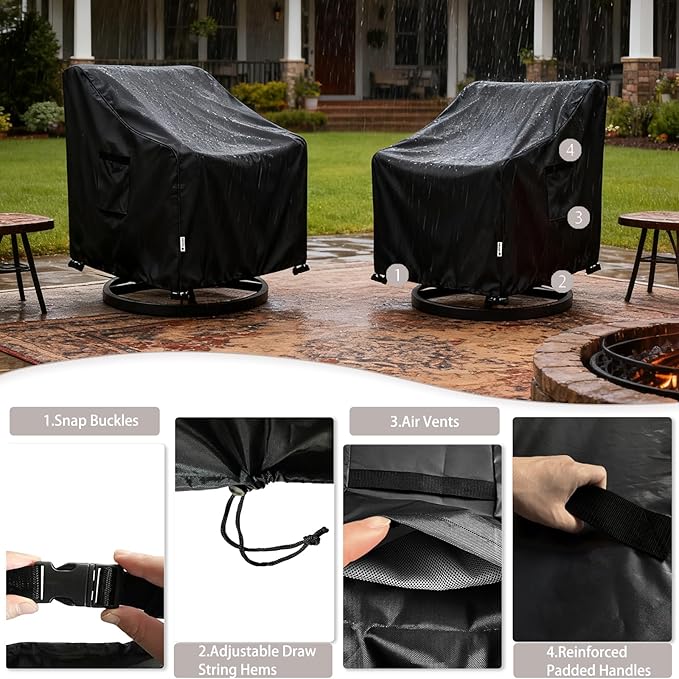 Patio Chair Covers Waterproof Patio Furniture Covers,33W x 37D x 38 H Inches Outdoor Swivel Chair Cover 2 Pack -Black