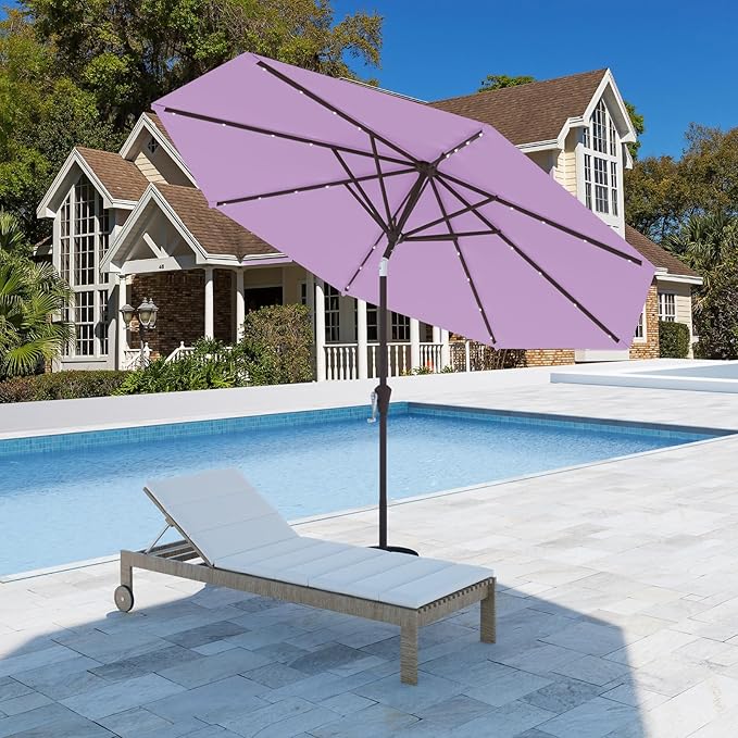 9FT Patio Umbrella with Solar Lights,Outdoor Market Umbrella with Tilt and Crank, LED Lighted Table Umbrella for Garden,Deck,Backyard,Pool,Beach