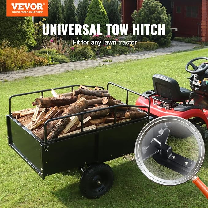 VEVOR Heavy Duty ATV Trailer Steel Dump Cart, 750 lbs 15 Cubic Feet, Garden Utility Trailer Yard Trailers with Removable Sides for Riding Lawn Mower Tractor