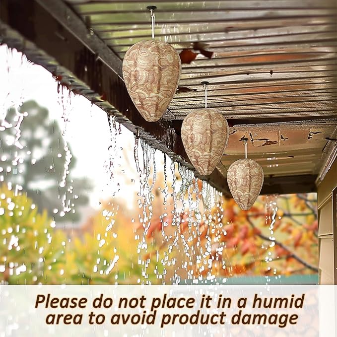 DECYOOL 4 Pack Wasp Nest Decoy Natural Paper Hornet Deterrent Hanging Fake Nests for Outdoor Hornets Yellow Jackets Control