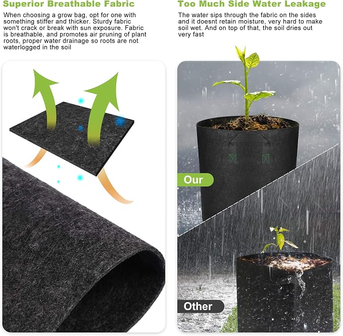 GreenTiger Tall Grow Bags, 8-Pack 7 Gallon Grow Pots with Handles, Improved 300G Thickened Aeration Fabric Deep Plant Growing Bags, Designed for Indoor/Outdoor Vegetables and Flowers, Classic Black