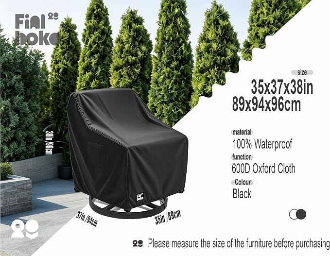 Patio Chair Covers 2 Pack,35Wx37Dx38H inches Outdoor Chair Covers,100% Waterproof Heavy Duty Outdoor Furniture Covers Waterproof,Black Minimalism Style Patio Furniture Cover