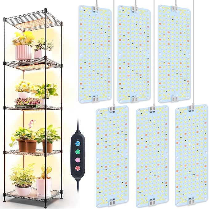 6Panel Grow Lights for Indoor Plants, Seed Starting, Veg, Pot Plants, Bonsai with Timer 4/8/12/16/20H, Ultra-Thin Under Cabinet & Shelf Full Spectrum LED Plant Growing Lamps, Multi-Panels Free Connect
