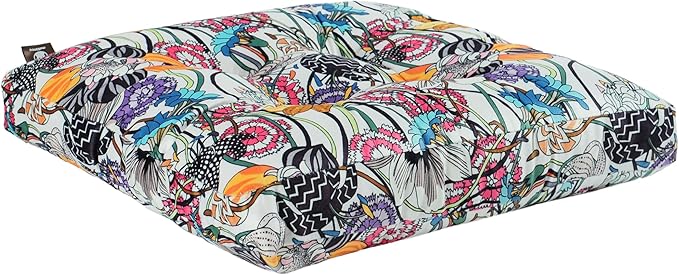 2-Pack Outdoor/Indoor Wicker Patio Seat Cushion Pad with Ties - Dining Chair Cushion, 17" x 17" (Black Purple Flowers)