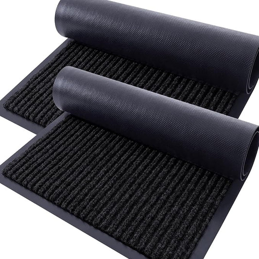 OLANLY Front Door Mat Indoor Outdoor Entrance, 2-Pack 71 x 23 Inch, Waterproof Heavy Duty Doormat, Fade Resistant, Low Profile, Easy Clean Patio Porch Welcome Floor Mats for Entry, Black