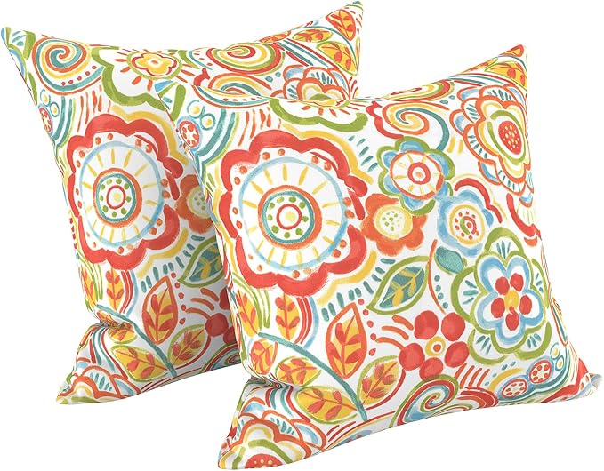 LVTXIII 2 Pack Outdoor Pillow Covers ONLY 18x18 Inch, Water-Repellent Square Decorative Cushion Covers for Patio Furniture, Garden, Sofa, Flower Multi