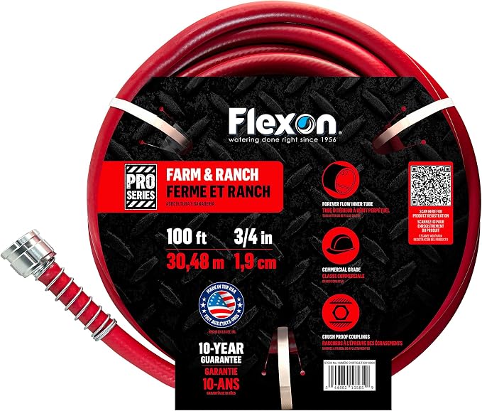Flexon 100 ft Farm and Ranch Garden Hose and Eden Oscillating Sprinkler Covers up to 3,600 sq ft