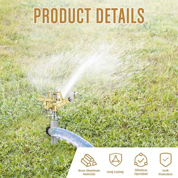 Chengu 4 Pack Adjustable Impact Water Lawn Sprinkler, Heavy Duty Sprinkler Head and Zinc Alloy Spike Base for Large Area Grass Yards Garden Irrigation