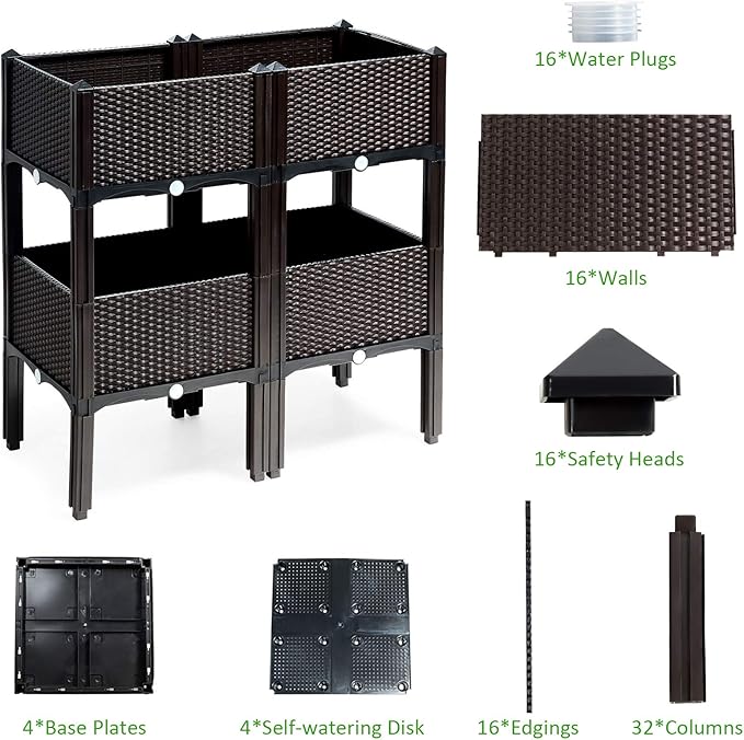 HAPPYGRILL Raised Garden Beds, Set of 4 Elevated Planter Boxes with Drain Holes & Removable Legs, Outdoor Raised Flower Bed for Patio Yard Balcony