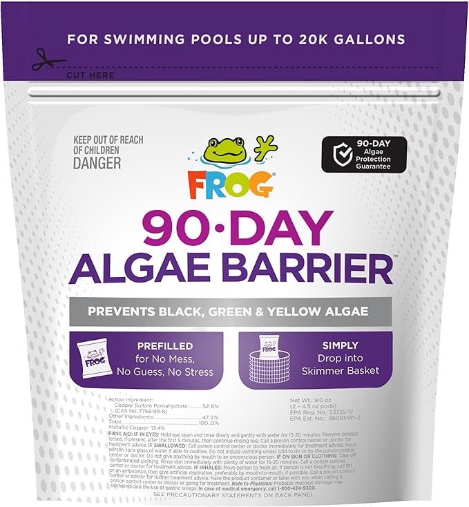 FROG 90-Day Algae Barrier - Dry Formula Algaecide Prevents Black, Green and Yellow Algae for Pools up to 20,000 Gallons - Pool Maintenance & Algae Prevention - 2 Pods