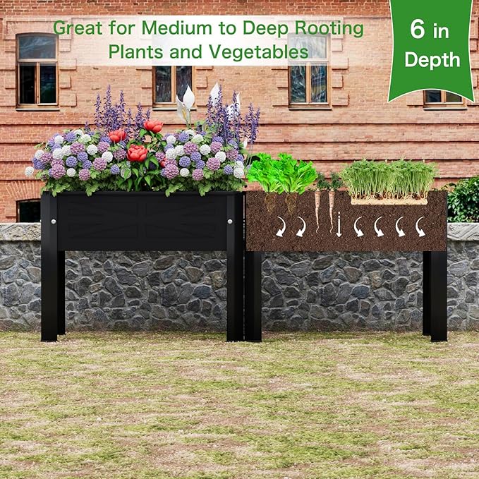 PROXRACER Raised Garden Bed with Detachable Tall Legs Elevated Metal Planter Box for Growing Fresh Herbs Vegetables Flowers Succulents&Other Plants for Outdoor Backyard Patio Deck Balcony Black