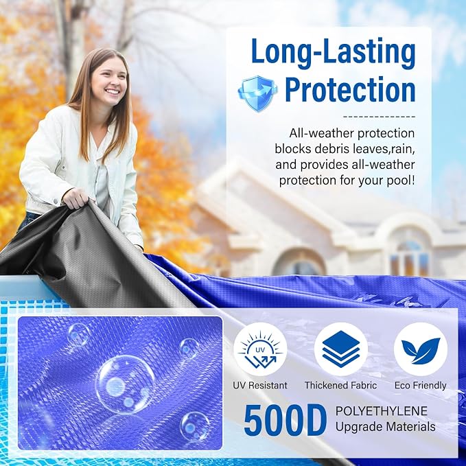 28 Round Pool Cover Above Ground with Cable and Winch,Extra Thick Durable Above Ground Swimming Pool Protection Cover,Tear-Proof,UV-Resistant,Reinforced Edges,Waterproof & Dustproof,Round Pool Cover