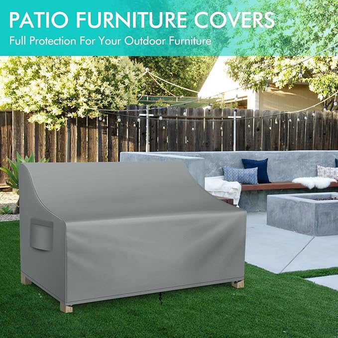 WLEAFJ Patio Sofa Cover Waterproof, 2-Seater Patio Loveseat Cover, Heavy Duty Outdoor Couch Cover, Outdoor Furniture Covers with Air Vent, 60’’ W x 34’’ D x 30’’ H, Grey