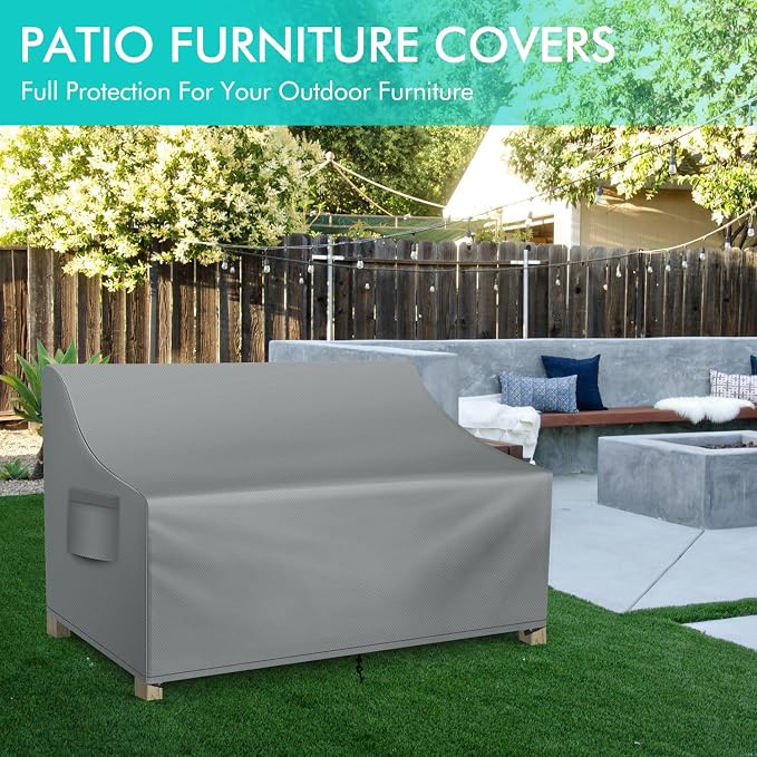 WLEAFJ Patio Sofa Cover Waterproof, Outdoor Loveseat Cover, Heavy Duty Deep Lounge Loveseat Cover, Large Lawn Patio Furniture Covers with Air Vent, 70’’ W x 38’’ D x 31’’ H, Grey