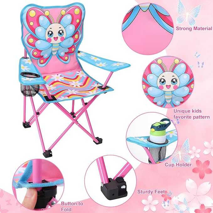 KABOER Kids Outdoor Folding Lawn and Camping Chair with Cup Holder and Carrying Bag, Children's Camping Chairs