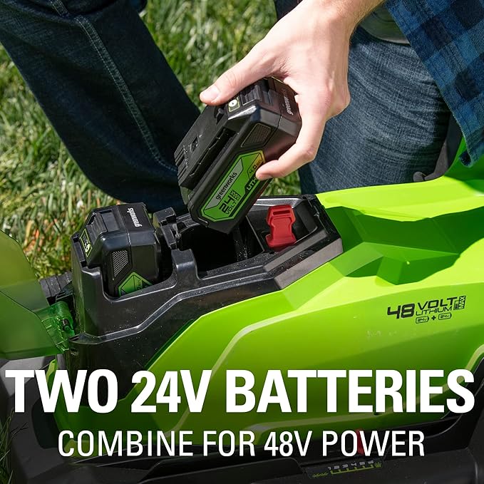 Greenworks 48V 17" Cordless Electric Lawn Mower, Leaf Blower, (2) 4.0Ah Batteries and Rapid Charger