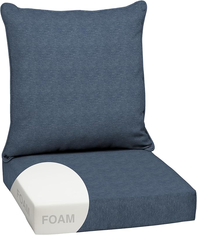 Arden Olefin Outdoor Foam Deep Seat Cushion Set, 24x24, Premium High-Density Foam, Never Flattens, Weather-Proof for Patio Chair Sofa Couch, Denim Alair