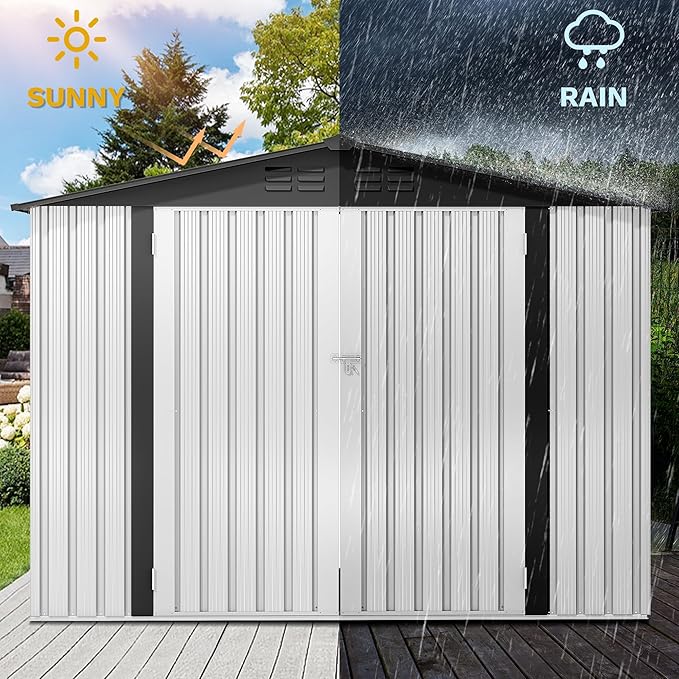 DWVO 8'x6' Large Metal Outdoor Storage Shed, Heavy Duty Tool Storage Sheds for Backyard Patio Lawn - Ideal for Bicycles, Garden Tools, and Lawn Equipment, Easy-to-Assemble, White