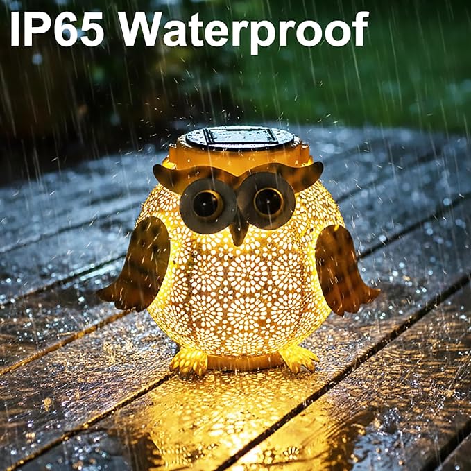 Solar Owl Lights Outdoor Waterproof - Hanging Solar Lanterns for Garden, Patio, Yard, Pathway - Vintage Metal Owl Solar Garden Lights, Outdoor Hanging Solar Lights for Outside Decor (1 Pack, Yellow)