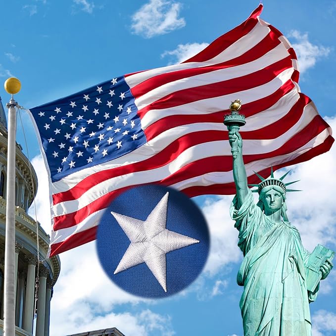 3x5 Ft American Flag Outdoor Heavy Duty,Spun Polyster American Flags for Outside with Densely Embroidered Stars,Premium US flag Use PU Coating,with 4-Layer Reinforced Edge Stitching,UV Protected Tear Proof All Weather USA Flag with Brass Grommets