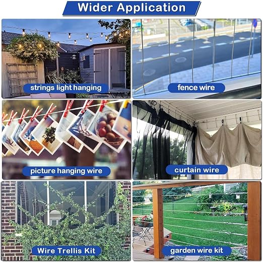 TooTaci Turnbuckle Wire Tensioner Kit, 100ft 1/16 Vinyl Coated Stainless Steel Wire Rope Cable with M5 Turnbuckles for Curtain, Garden Trellis, Picture, String Lights Hanging, Climbing Plants Outdoor