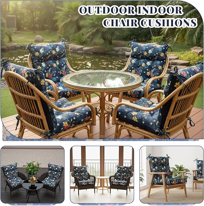 Sintuff 4 Pcs 44 x 21 x 4 Patio Chair Cushions Outdoor Chair Cushion Seat/Back Tufted Pillow with Ties Water Resistant Replacement Indoor Patio Furniture Outdoor Furniture (Pattern,Black)